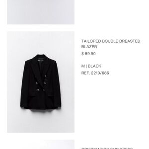 Zara Black Double Breasted Blazer